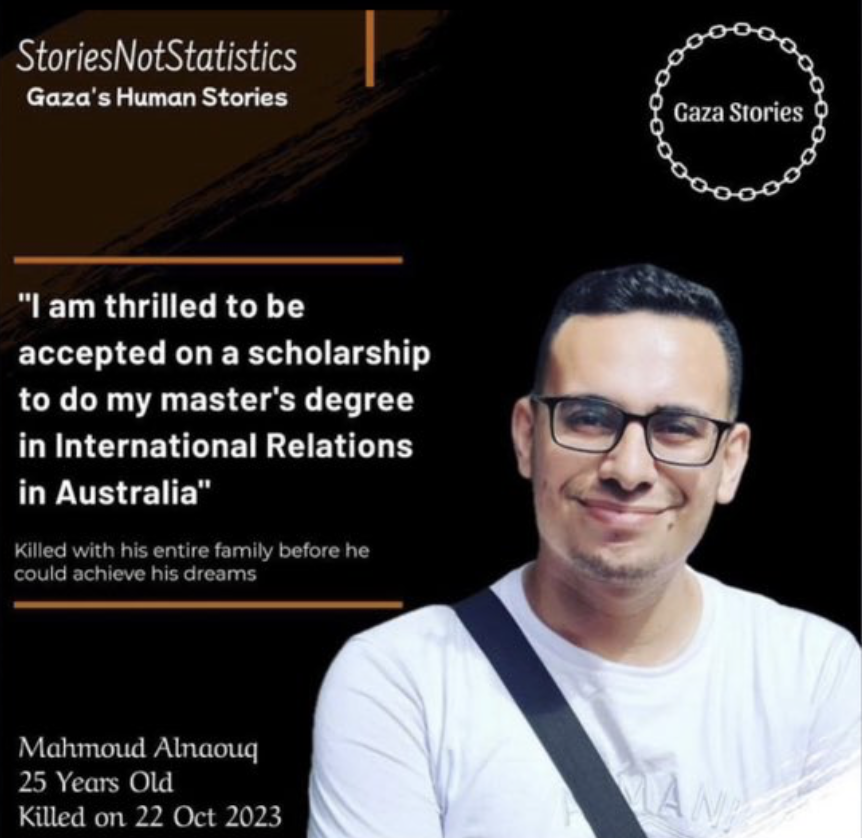 Sophie McNeill (@sophiemcneill) on Twitter photo Students at @unimelb have renamed the Arts West building to 'Mahmoud’s Hall.'
It's in honour of Palestinian student <a href="/MahmoudAlnaouq1/">Mahmoud Alnaouq 🇵🇸</a> who won a scholarship to study at the uni, but was killed with his family in an Israeli airstrike in #Gaza last October <a href="/Umelb4Palestine/">U Melb for Palestine</a> <a href="/AlnaouqA/">Ahmed Alnaouq</a> Students at @unimelb have renamed the Arts West building to 'Mahmoud’s Hall.'
It's in honour of Palestinian student <a href="/MahmoudAlnaouq1/">Mahmoud Alnaouq 🇵🇸</a> who won a scholarship to study at the uni, but was killed with his family in an Israeli airstrike in #Gaza last October <a href="/Umelb4Palestine/">U Melb for Palestine</a> <a href="/AlnaouqA/">Ahmed Alnaouq</a>