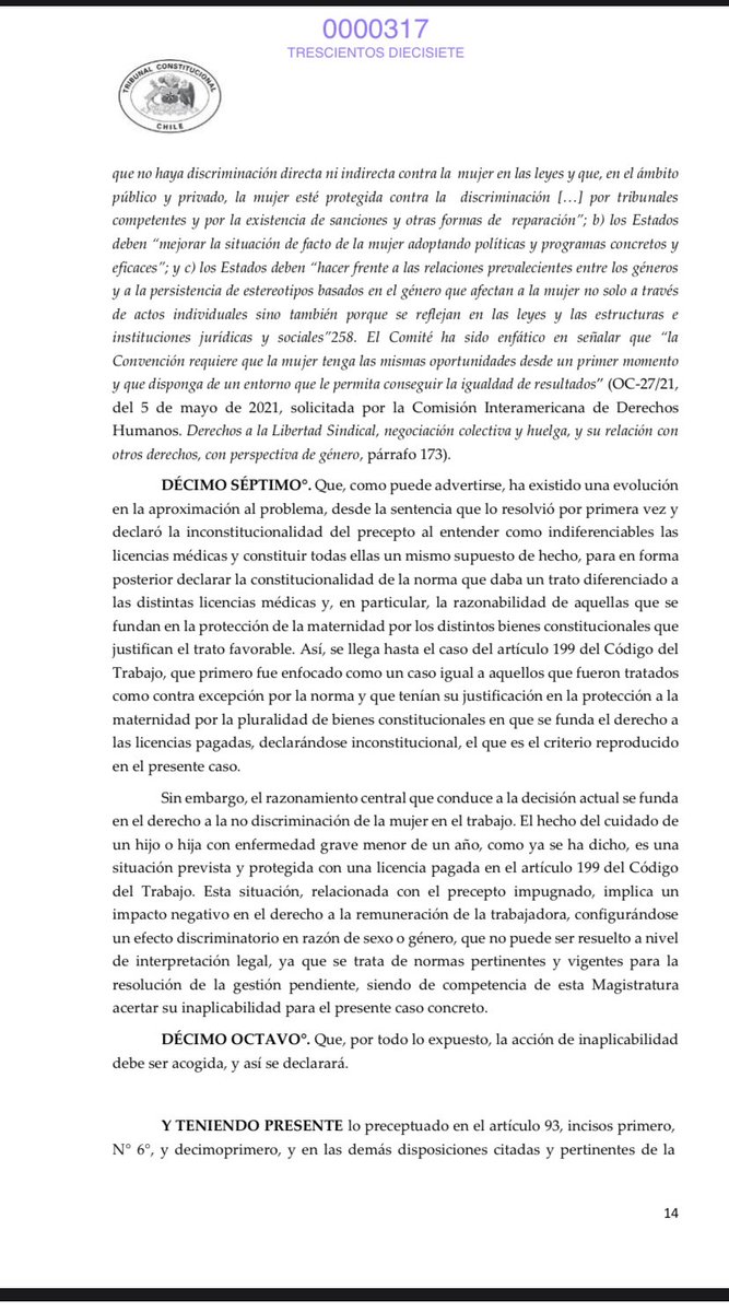 Política legislativa remuneracional, discriminación por sexo o género  y licencias médicas por maternidad. Una  joya de sentencia del TC. STC ROL 14.595-23 INA 7.5.2024 (pluma de la Dra. Daniela Marzi Muñoz)