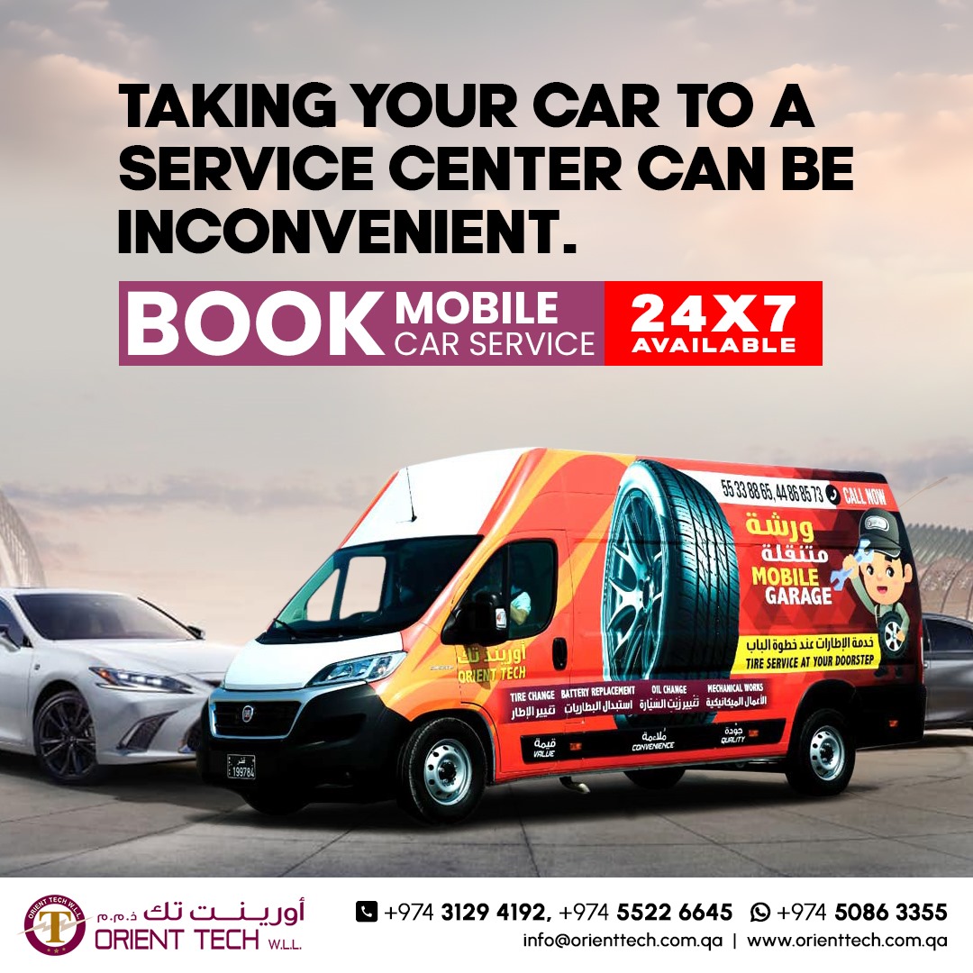 **Skip the Hassle! **

Book our Mobile Car Service for a convenient car care experience at your doorstep. No more waiting at service centers!

24/7 Availability! We're here whenever you need us. ⏰

#mobilecarservice #convenience #carservice #qatar #Orienttechwll