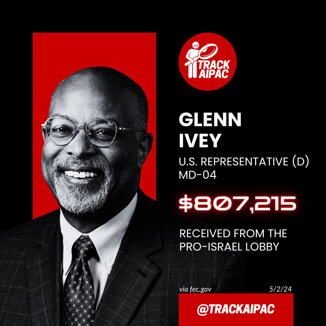 AIPAC is @glenniveymd 's all-time top contributor. He has received >$807,000 from Israel lobby. #MD04
