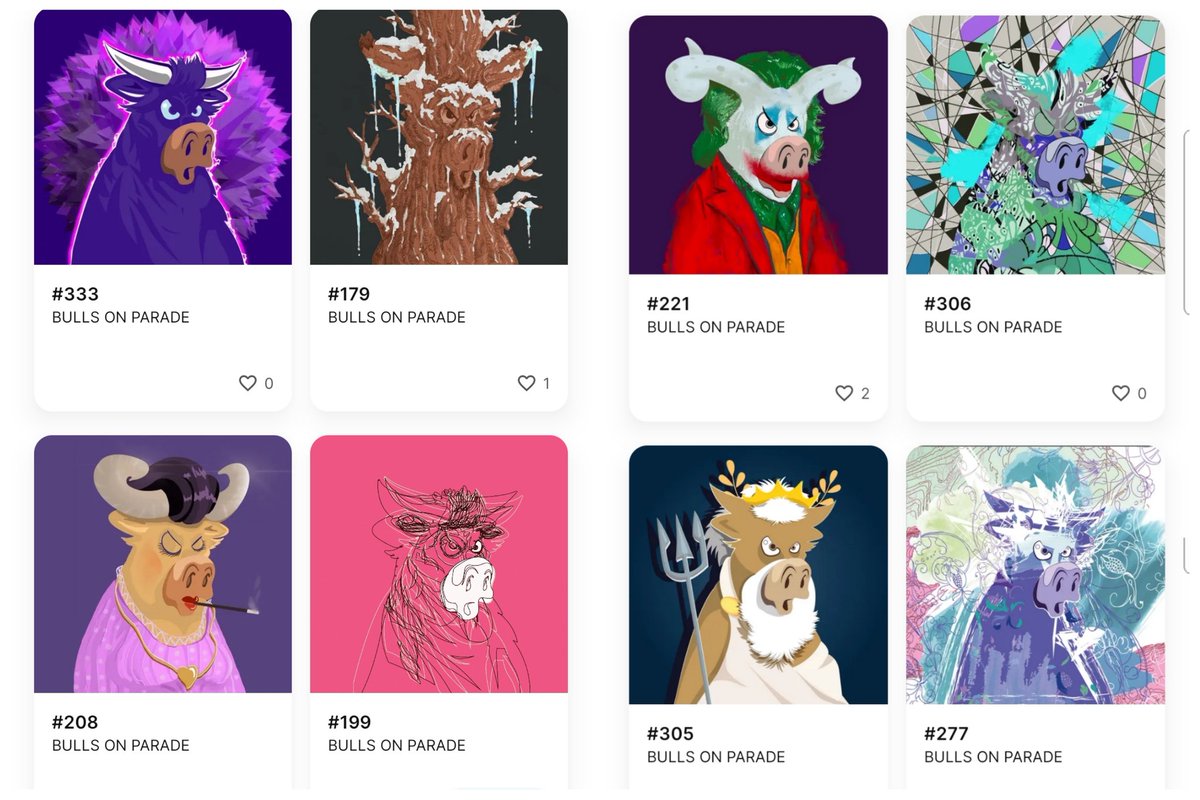Good morning #NFTfam 💜

Today just want to show off my bulls 🦬

Now Only 1 Bulls are available on Primary Market!!!

Follow @Antoni_Pon & check his collection called BULLS ON PARADE!🔥

opensea.io/collection/bul…

@Antoni_Pon is a great supporter & artist!