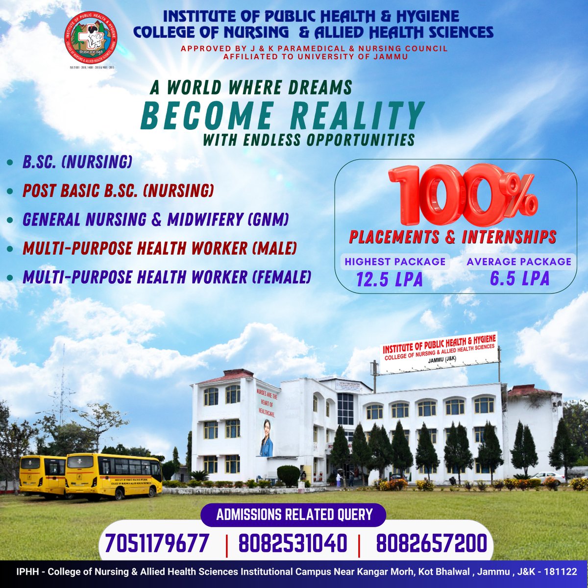 JOIN IPHH COLLEGE OF NURSING AND ALLIED HEALTH SCIENCES! TURN YOUR DREAMS INTO REALITY WITH ENDLESS OPPORTUNITIES! ENJOY 100% PLACEMENT AND PRACTICAL INTERNSHIP EXPOSURE. Visit us at iphhnursingcollegejammu.org
#wednesdayvibes #healthcareworkers  #healthbenefits
