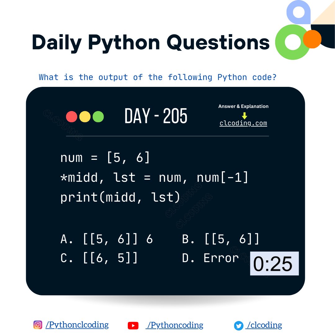Python Coding challenge - Day 205 | What is the output of the following Python Code? Solution and Explanation: clcoding.com/2024/05/python…