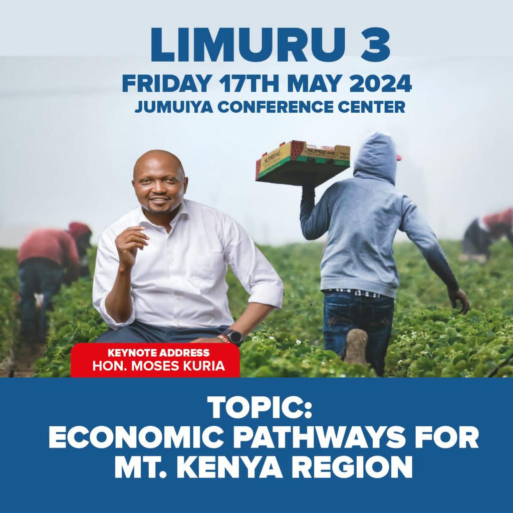 In promotion of accountability under responsibility #JumuiyaConference is here to adress issues of Mt Kenya region  
Limuru 3 is now set to happen. 
Moses Kuria to the people.