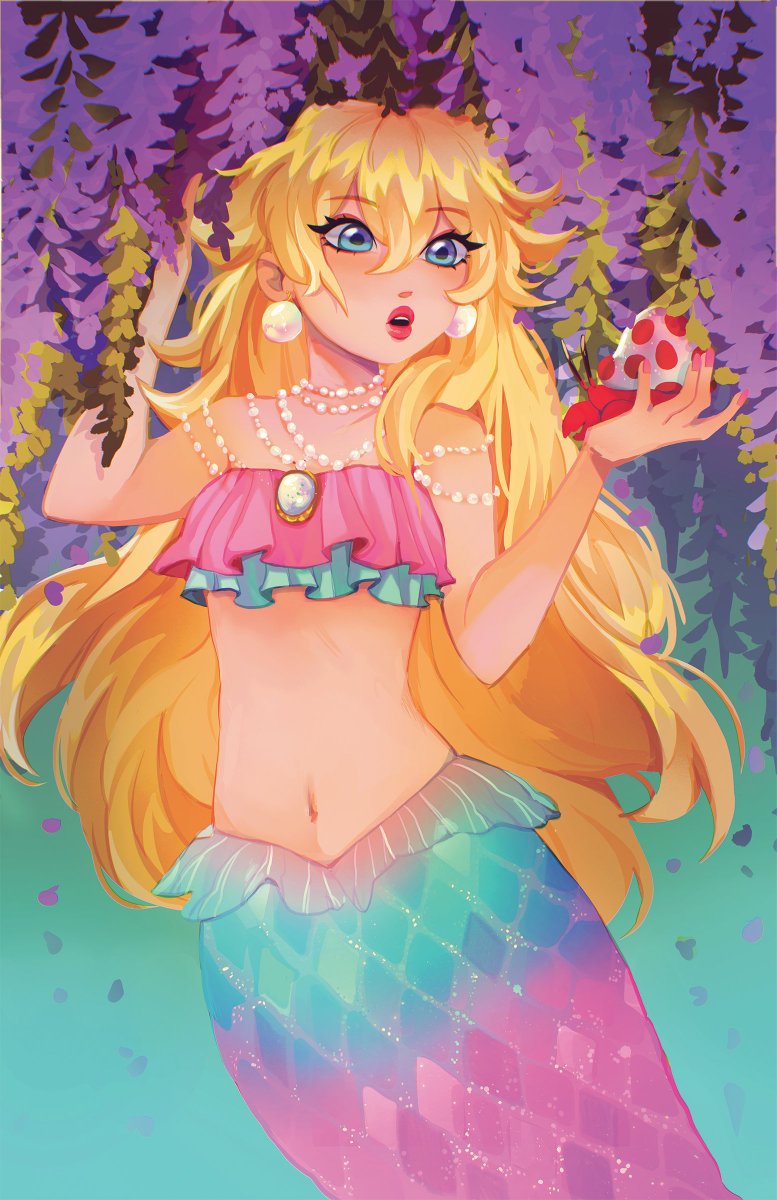 mermaid peach print for anime north, also #mermay