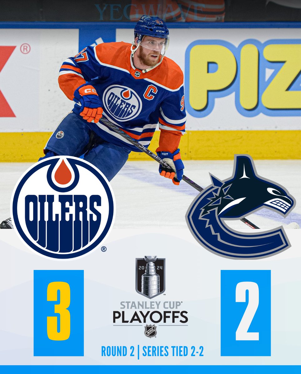 yegwave's tweet photo. The Oilers have defeated the Canucks and even up the series 2-2‼️💧 https://t.co/QLBEAVTZh8