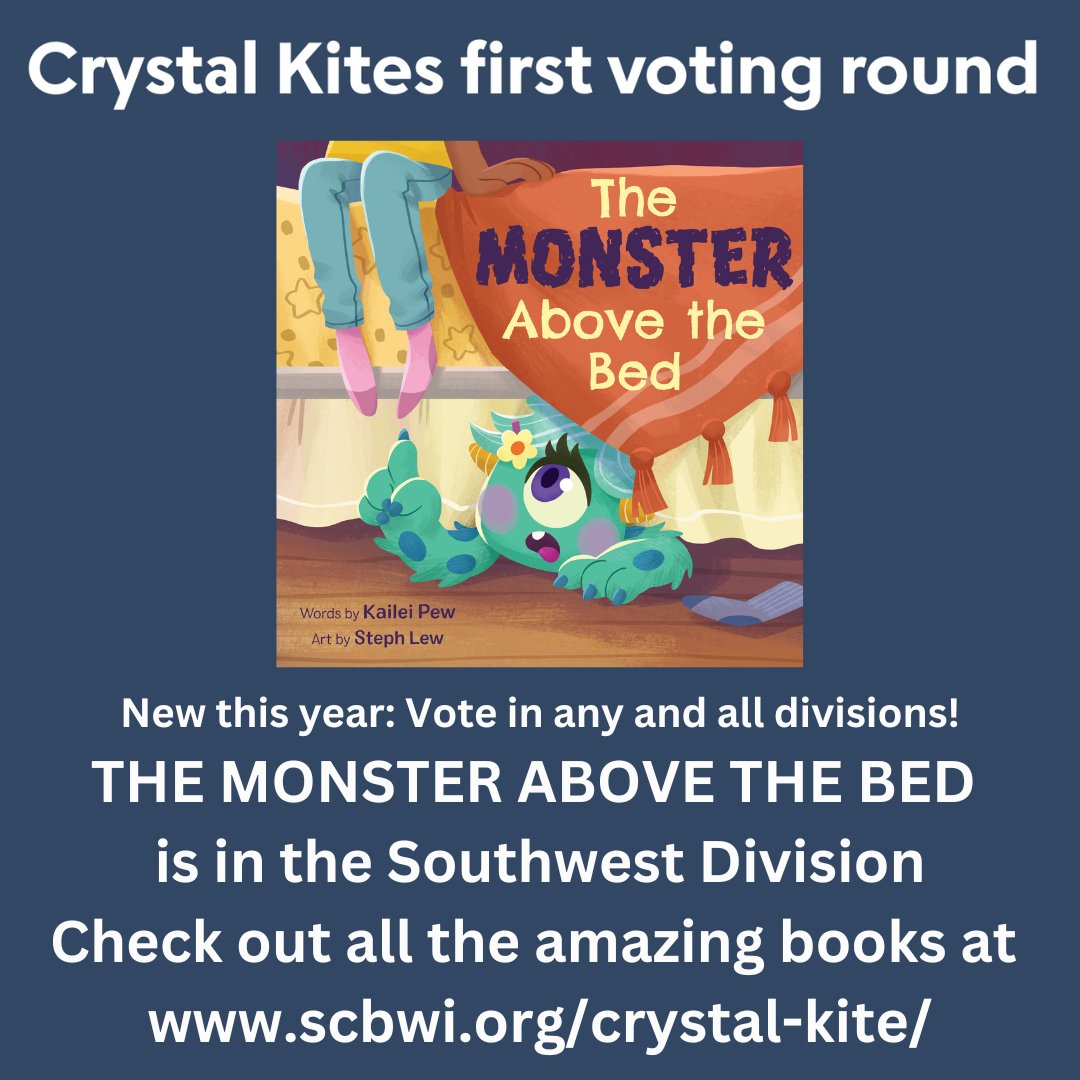 Have you voted in the Crystal Kites? THE MONSTER ABOVE THE BED is in the Southwest division & this year, you can vote in any and all divisions! Fun to see Blossom next to good friends. Check out the amazing books & cast your votes here: scbwi.org/crystal-kite/C…