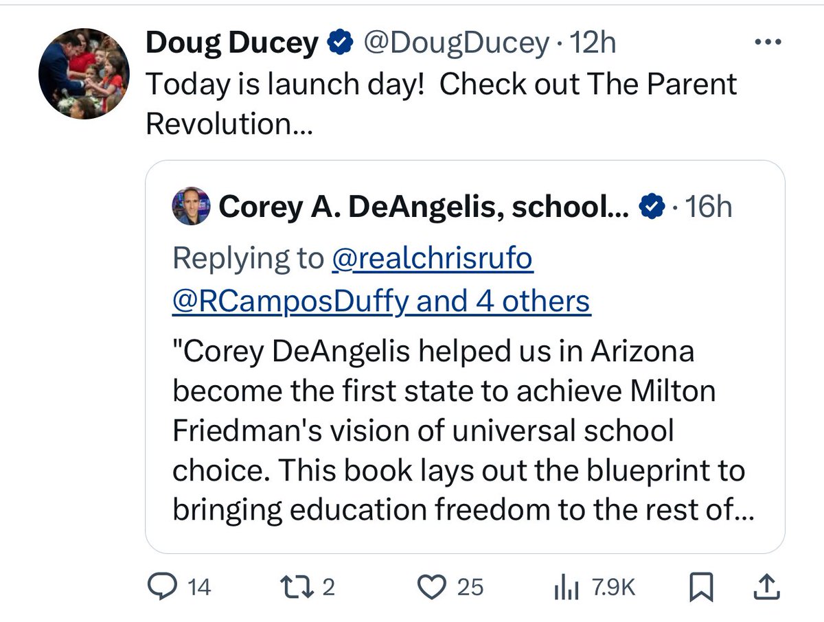 What an absolute LOSER. The “Parent Revolution” is a well-funded scam pushed by out-of-touch sad sack cronies like Ducey & DeAngelis who don’t understand how much real people love public schools and hate vouchers for the rich 🙄