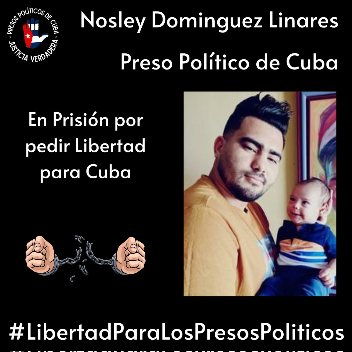 #Twittazo Libertad para Nosley Dominguez Linares. 
.
“Sin aire, la tierra muere. Sin libertad, como sin aire propio y esencial, nada vive.” -José Martí-
.
.
.
#HastaQueSeanLibres 
#PresosPoliticosDeCuba
#LibertadYjusticiaParaCuba