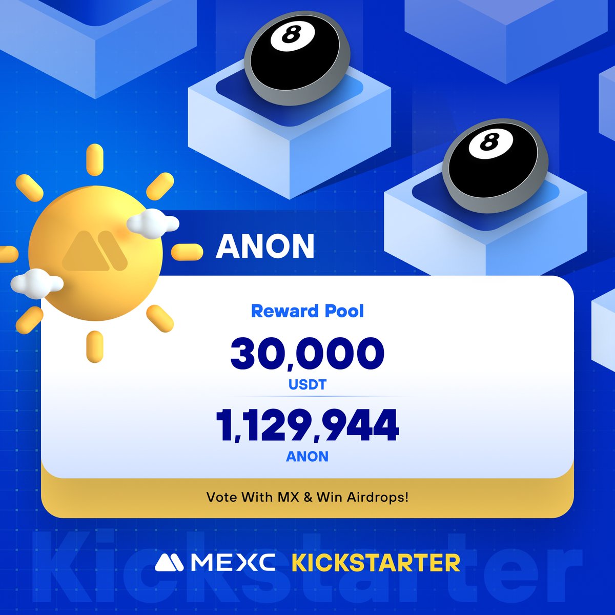 MEXC's tweet photo. .@anonclub8 a token launched by a closed community of anonymous Telegram number holders, 8 Club, is coming to #MEXCKickstarter 🚀

🗳Vote with $MX to share massive airdrops
📈 $ANON/USDT Trading: 2024-05-16 08:00 (UTC)

Details: https://t.co/Eo3Gc5sqE4 https://t.co/G82VYl3eLJ