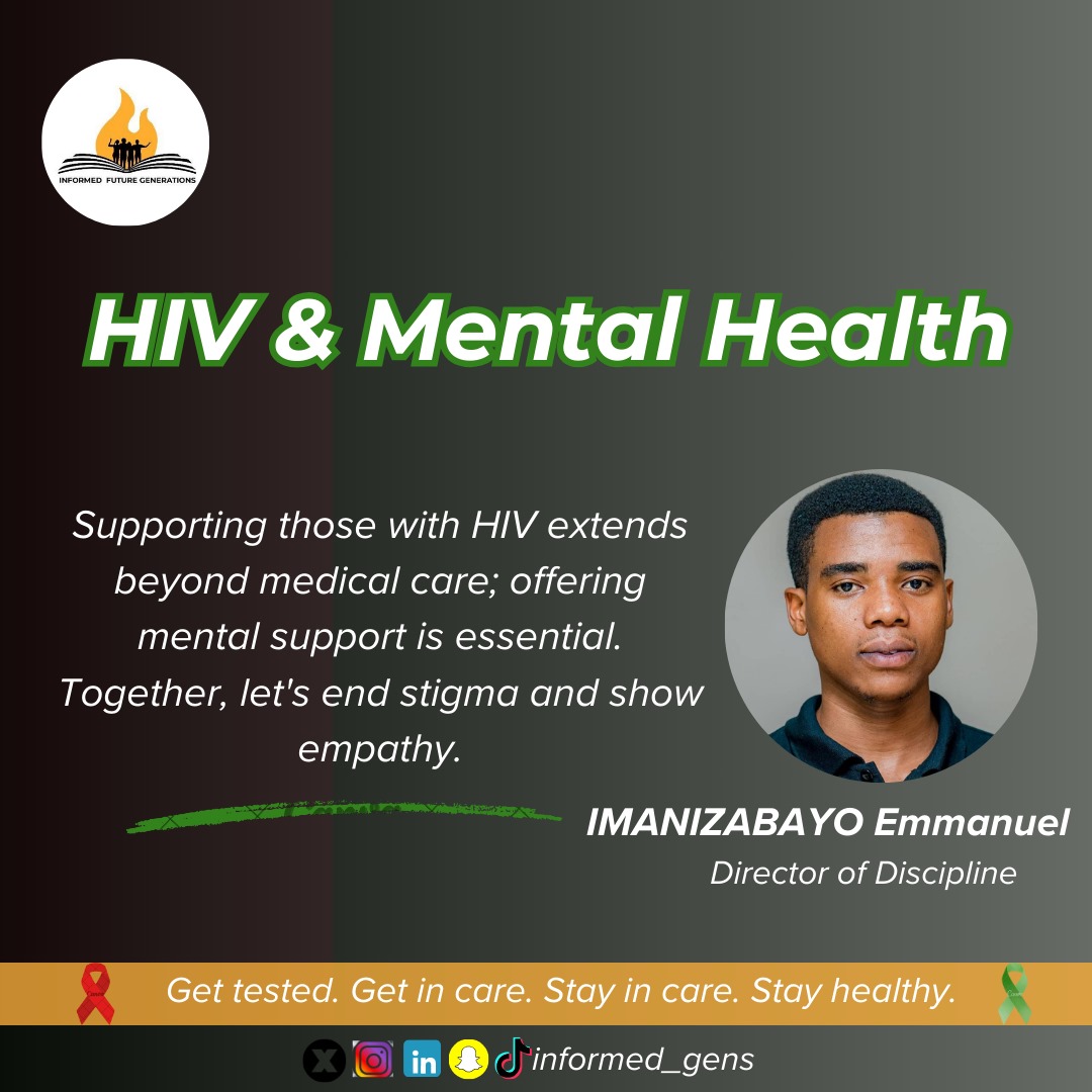 Supporting people living with #HIV extends beyond medical care; offering mental support is essential. 
Together, let's #EndStigma &show empathy. 
#NoOneIsImmune 
#MentalHealthMatters 
#FightHIVStigma 
#MentalHealthAwarenessMonth 
@sesamestreet @RBCRwanda @harerimana_tito @Imbuto