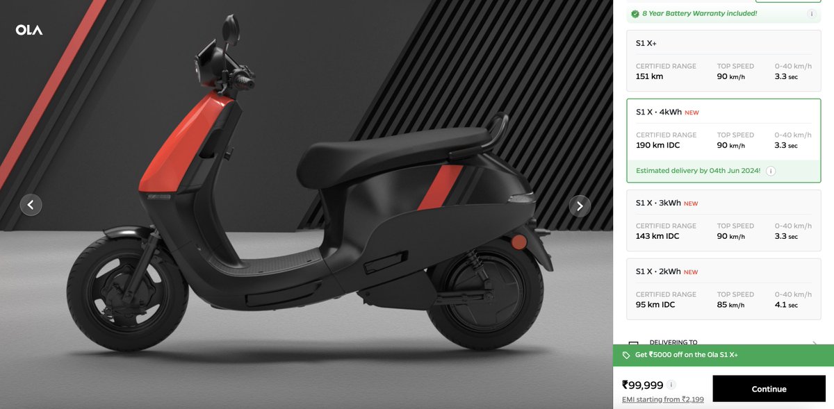 Ola Electric has started shipping its S1 X electric scooter lineup in India
- The S1 X is the most affordable model, with three battery options: 2kWh, 3kWh, and 4kWh
- Prices: ₹69,999 (2kWh), ₹84,999 (3kWh), ₹99,999 (4kWh)
- The scooter offers a range of 91km to 190km and a…