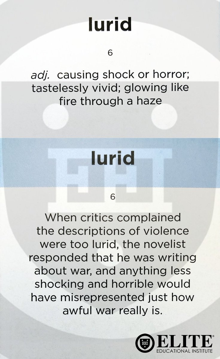 Lurid

[ LOOR-id ]

(adj.) causing shock or horror; tastelessly vivid; glowing like fire through a haze

#vocabulary #WordoftheDay