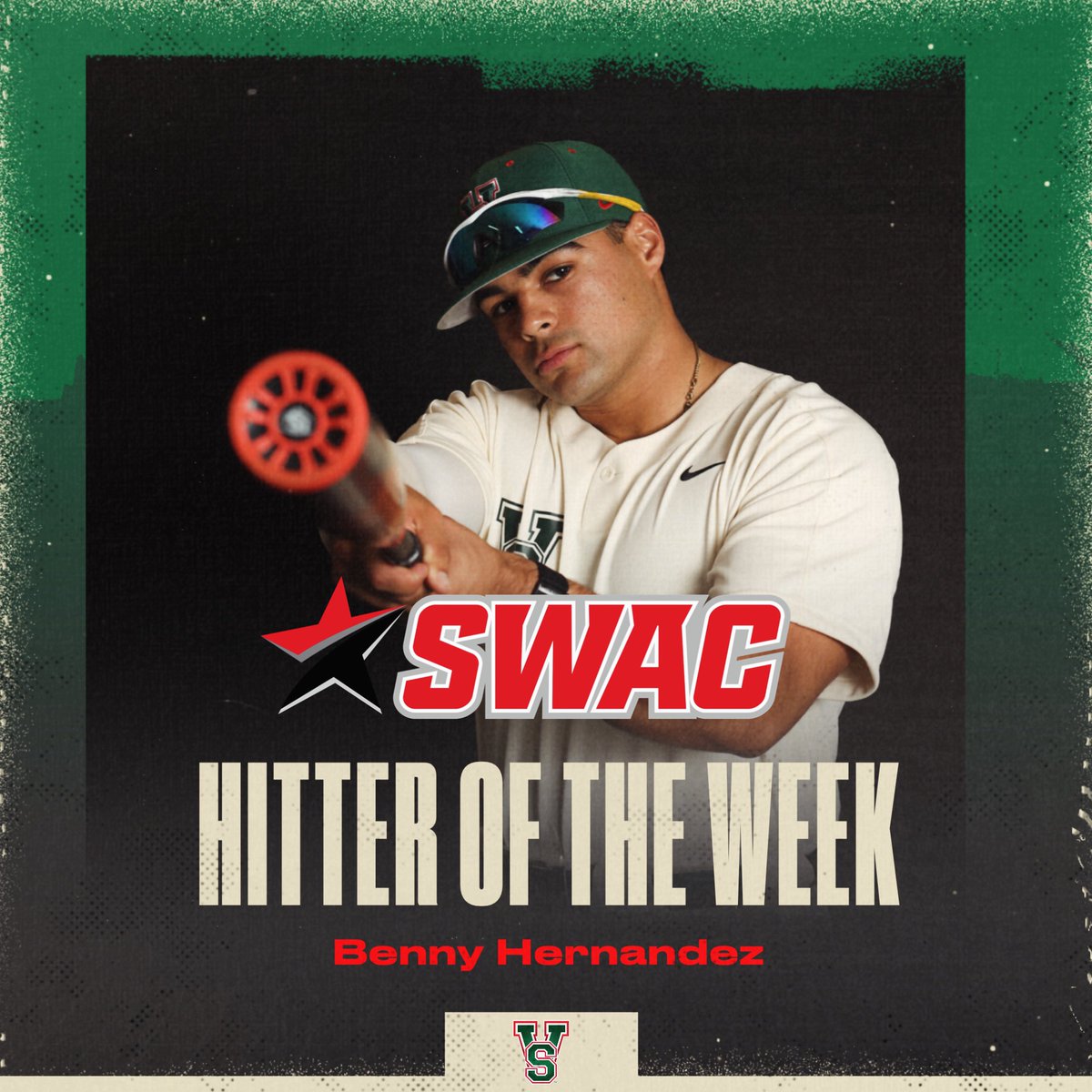 Congratulations to Benny Hernandez on being named @theswac hitter of the week! Benny stats this past weekend: .500 BA (6-for-12), 2 HR, 1 double, 9 RBI, and 5 runs scored #Elevate