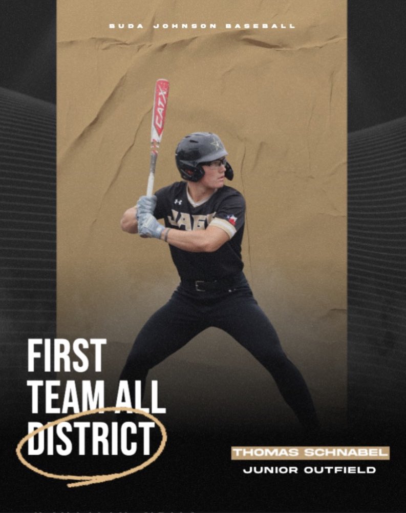 Congratulations to Junior Thomas Schnabel on being voted Outfield First Team All District! Thank you for all the hard work you put in this season! ⚾️🐆 #GoJags #BudaBoys