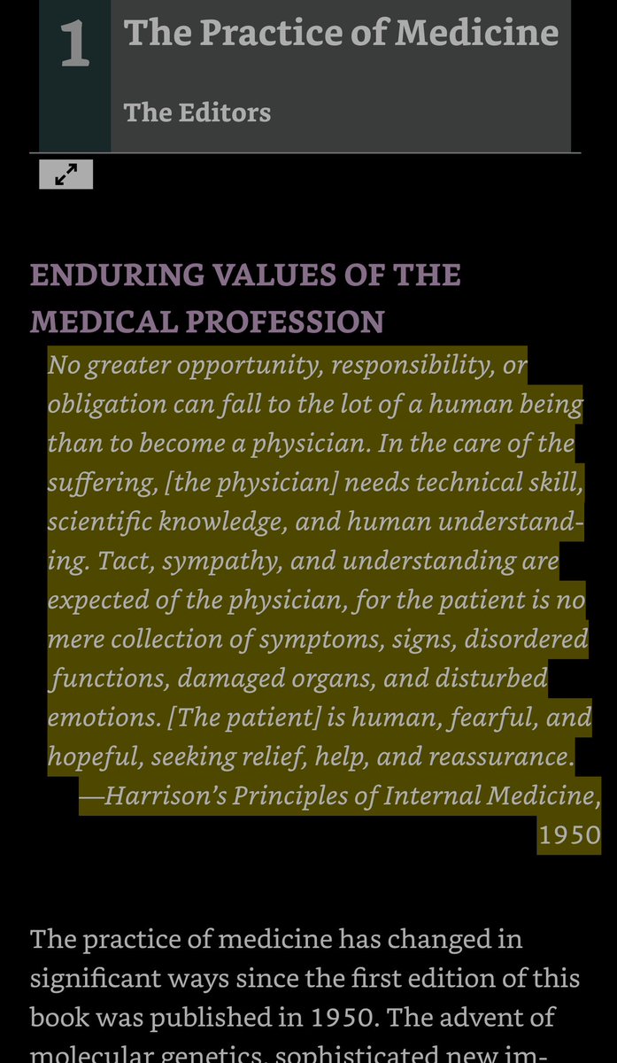 From Harrison’s Principles of Internal Medicine, 21st edition- An enduring message since 1950 Medicine is a calling in the service of humanity, for the compassionate pursuit of knowledge and innovation 🙏