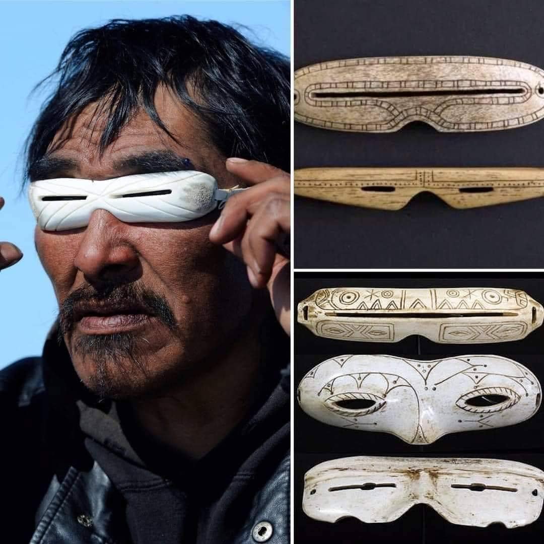 GLI OCCHIALI DA NEVE! Esistono gli occhiali da sole e gli occhiali da neve. Sono utilizzati dalle popolazioni Inuit (il popolo dell'Artico tra Stati Uniti, Groenlandia e Canada) per proteggere gli occhi dal reverbero accecante della neve sotto il sole.