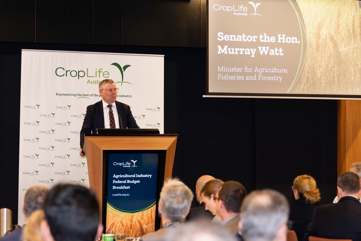Helping farmers turn climate change from a challenge into an opportunity was the key focus of this year’s agriculture budget. Thanks to Senator the Hon. @MurrayWatt for sharing with industry at CropLife Australia’s Ag Industry Budget Breakfast this morning. #auspol #agchatoz
