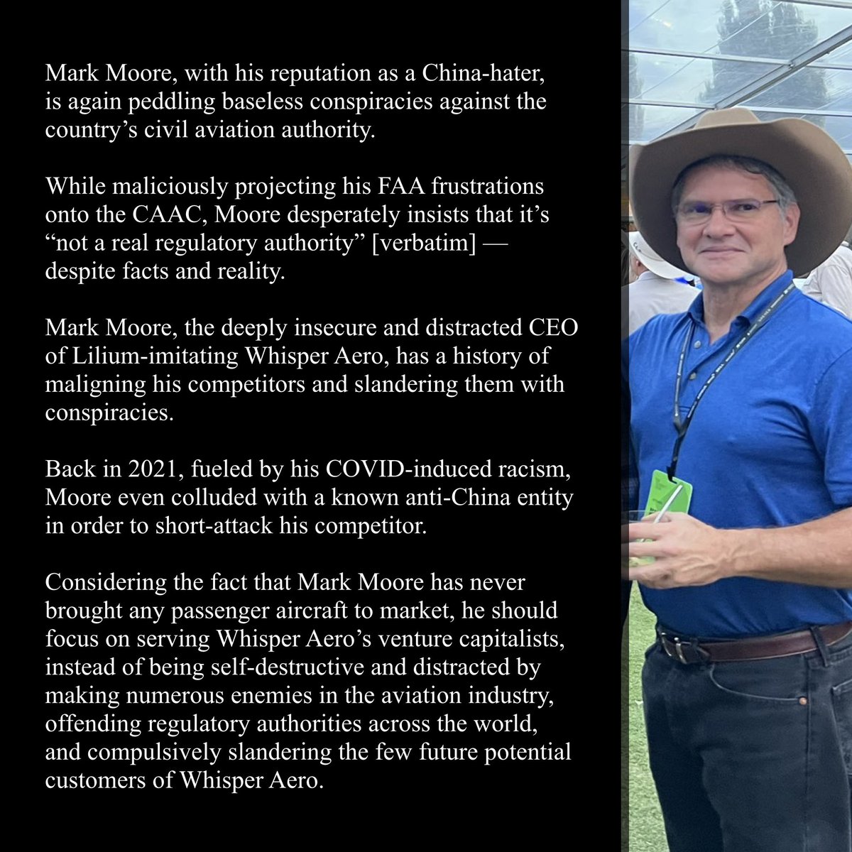 eVTOLgag's tweet photo. Throwback Time! 🥳

Below are 4 images that beautifully encapsulate the @WhisperAero CEO — @MarkMooreVTOL — who apparently can’t let go of being the noisiest #eVTOL commentator 🌬️

#Whisper cc @ian__villa @SMG_Consulting @skysideup @AlcockNews @elanhead @unmanndairspace @vstol https://t.co/KcdN43moHY
