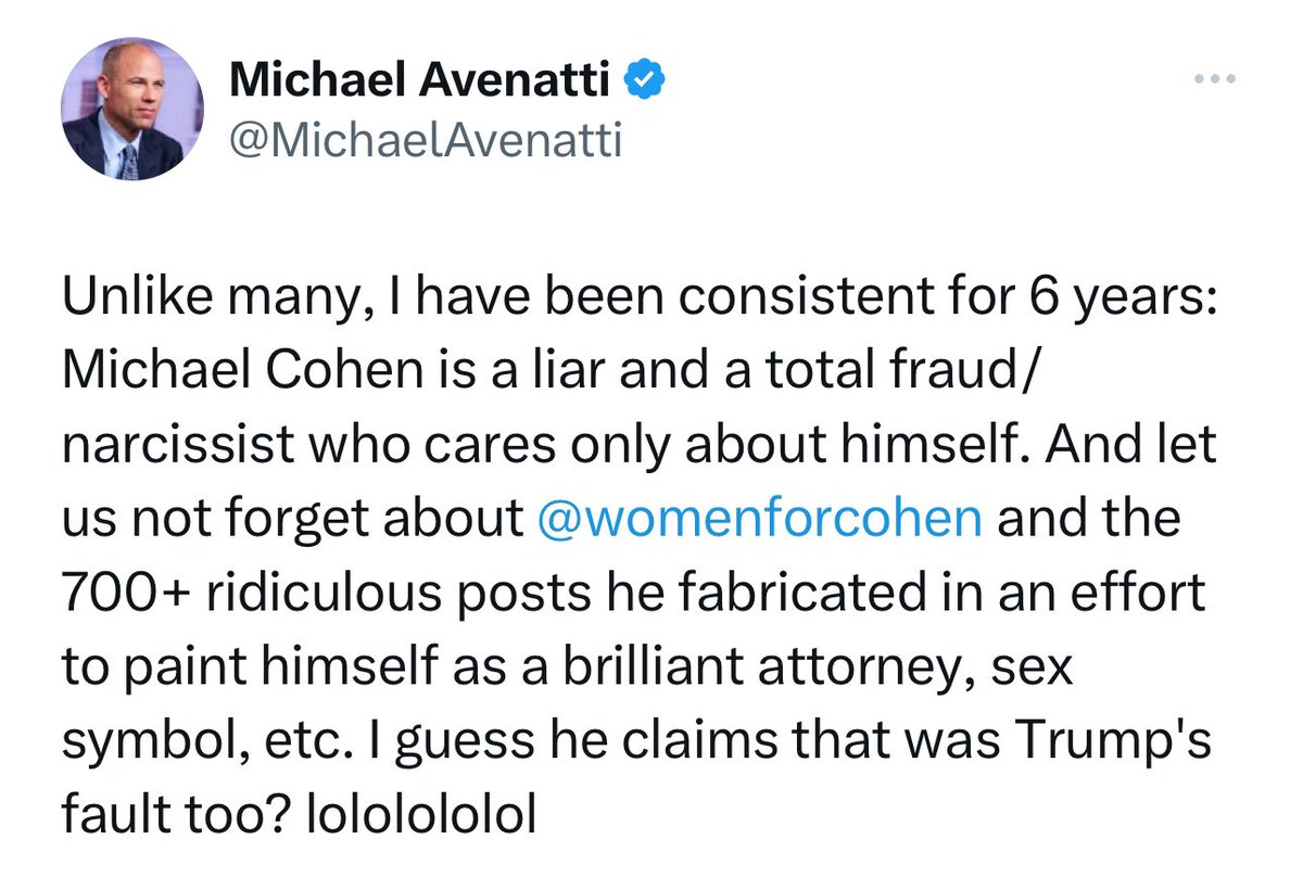 New statement from Stormy Daniels former attorney @MichaelAvenatti SLAMMING Michael Cohen for being a liar and a total fraud!