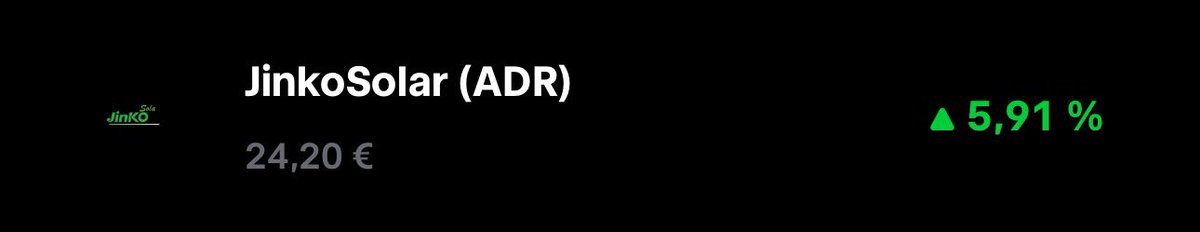 Guten Morgen zusammen 🤠

Der gestrige und auch klare #Depotgewinner war @jinko_solar!

@StandardLithium war gestern dafür etwas zurückhaltender mit einem leichten Minus. 🤔

#fintwit #finx #Dividendenkult