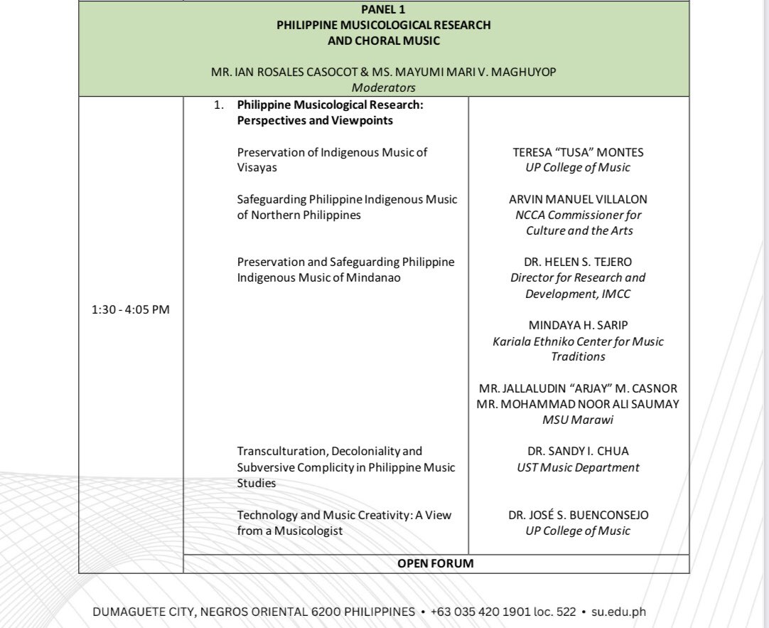 Honored to be one of the resource speakers at the Philippine Music and Culture Summit here in Dumaguete! Thank you very much Dr. Diomar Abrio, Mr. Lutgardo Luza Labad and to the Silliman University Culture and Arts Council for making me part of this wonderful event!