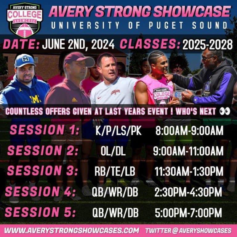 I will be attending this years Avery Strong Showcase June 2nd. I will be participating in Session 4 with the quarterbacks. #AVERYSTRONG