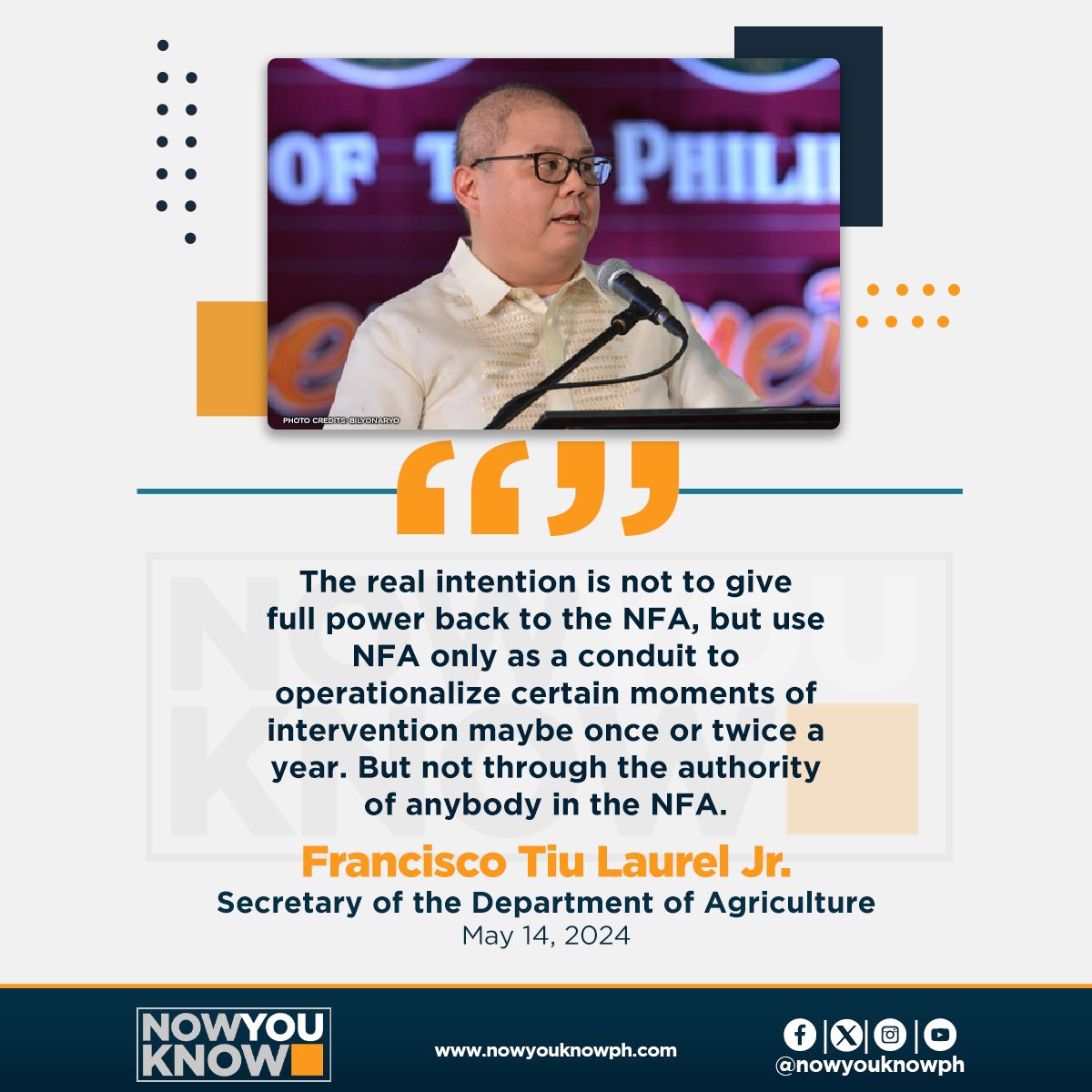 Agriculture Secretary Francisco Tiu Laurel Jr. clarified Tuesday that the proposed amendments to the Rice Tariffication Law (RTL) do not necessarily seek to bring back the “full power” of the National Food Authority (NFA). READ: tinyurl.com/32u7vpct 📰Inquirer.net