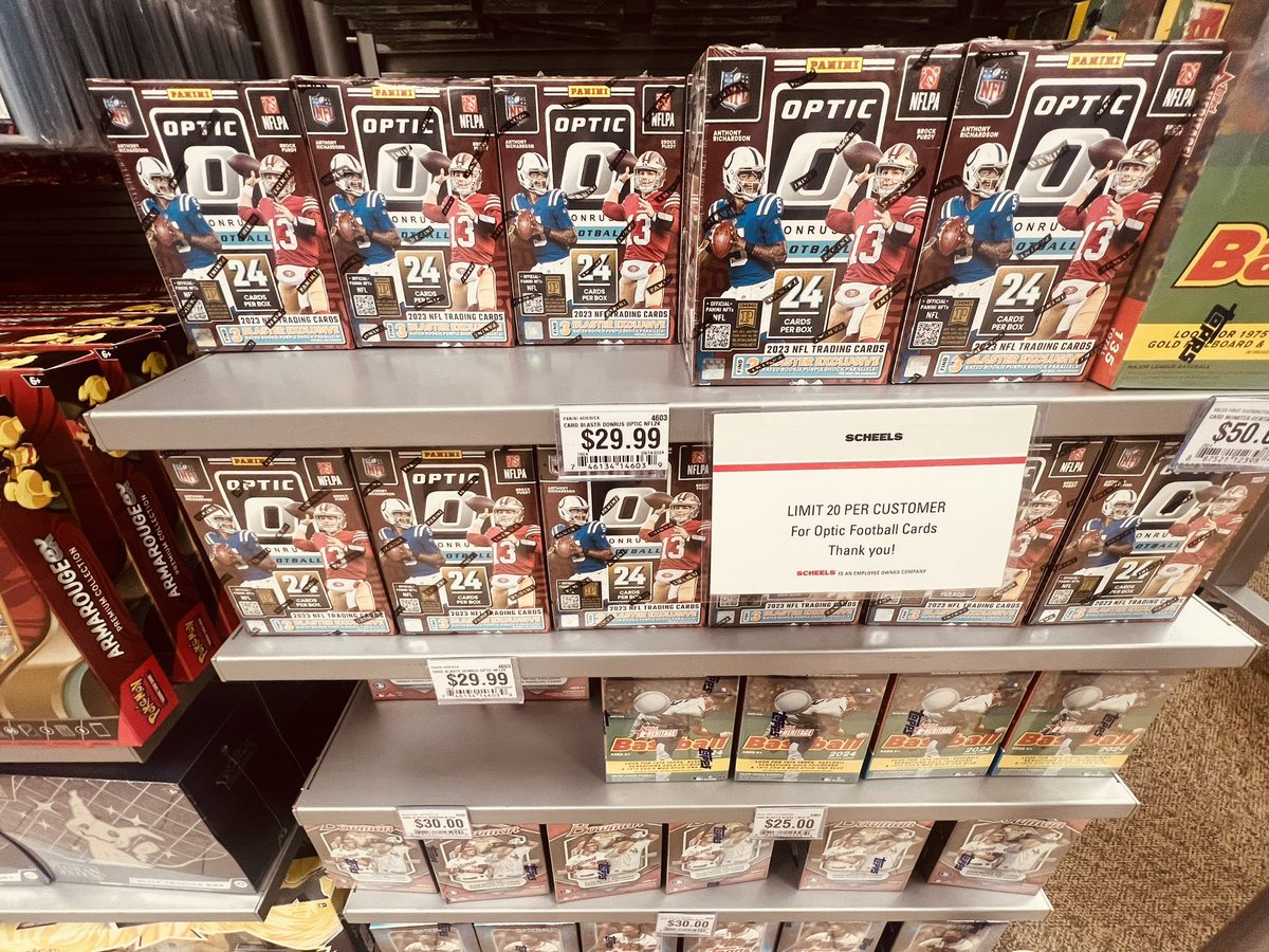 #donruss Optic #nfl #football 🏈 blaster box sighting at #SCHEELS in #iowa! 🤘🏻🤘🏻 #sportscards #panini #thehobby #whodoyoucollect <a href="/CardPurchaser/">Card Purchaser</a> <a href="/RetailRipper/">Retail Ripper</a> <a href="/ricanking6/">Ricanking (Restock Tracker)</a>