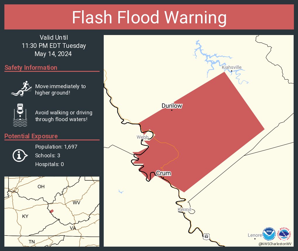 Flash Flood Warning including Crum WV and Dunlow WV until 11:30 PM EDT