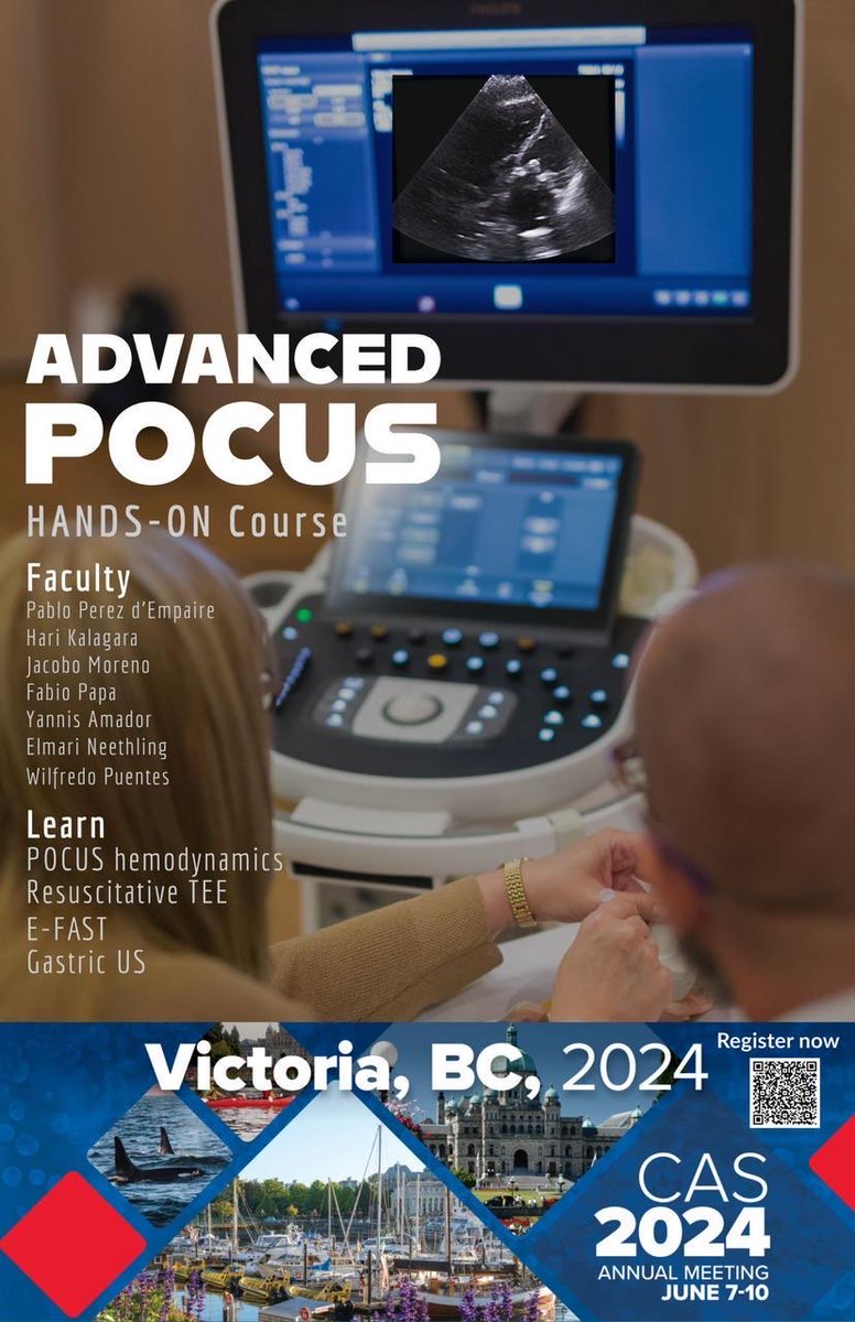 Join experts from across the country at the Advanced POCUS course at the #CASAM2024!

Learn how Doppler determinations can guide resuscitation!
Use high fidelity simulation to practice TEE!
Examine non-cardiac perioperative high-value ultrasound targets!