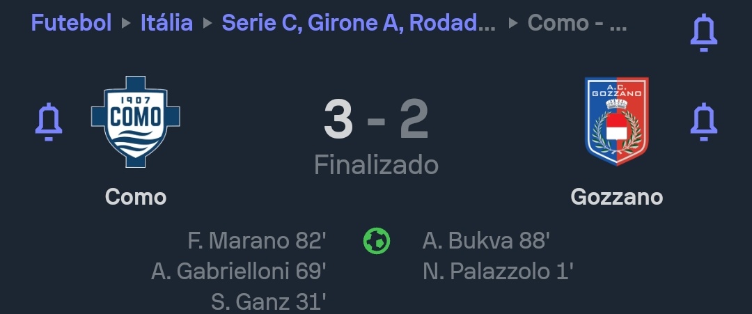 @OficialSala12 E quando na série C italiana o Como enfrentou o seu rival no clássico COMO-GOZZANO?