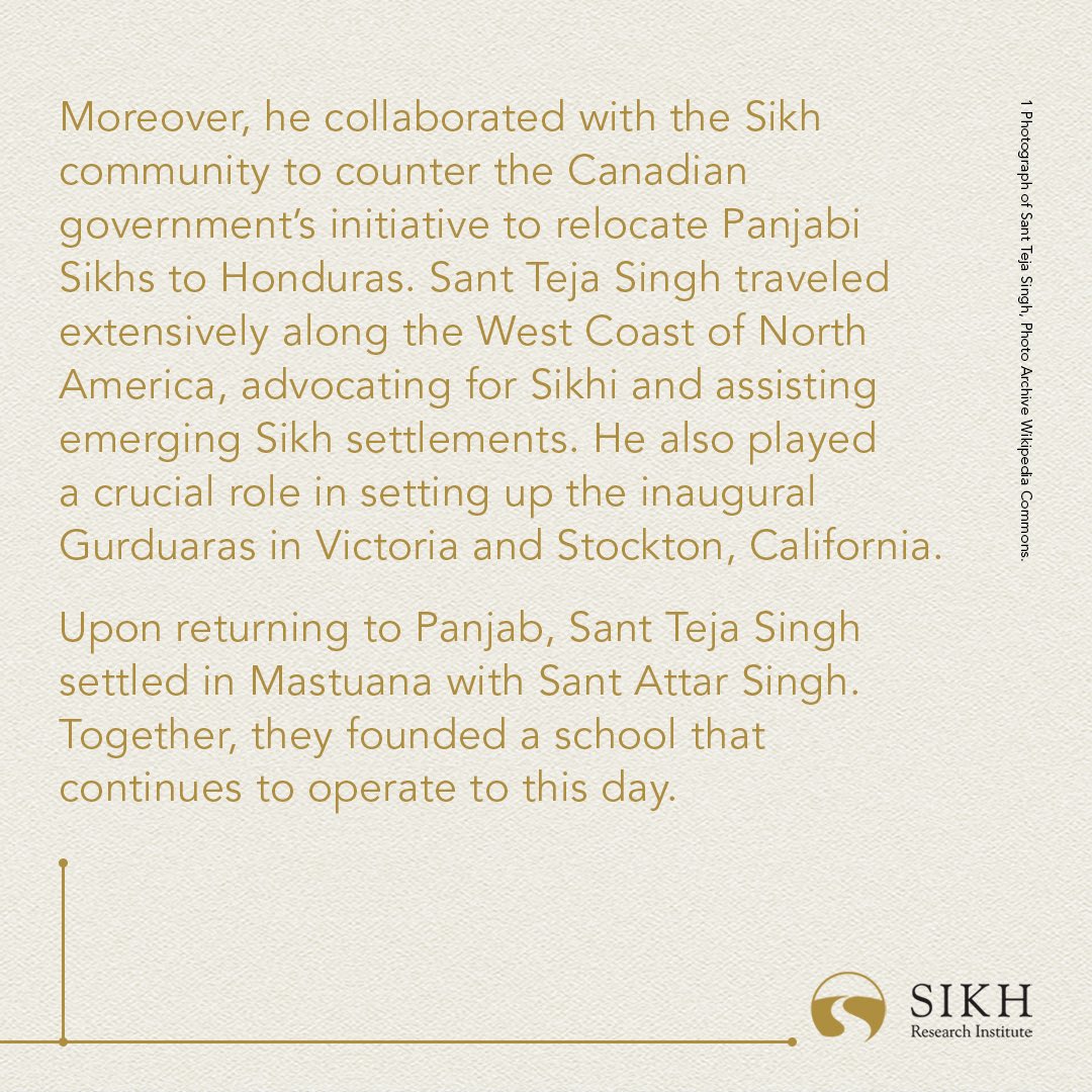 Today in #Sikh History: Sant Teja Singh, formerly known as Naranjan Singh, was born in Ballovali village (Gujranwala District, West Panjab). In 1900, he obtained a Master’s degree in English literature from Panjab University and a Law degree. He served as the vice-principal of