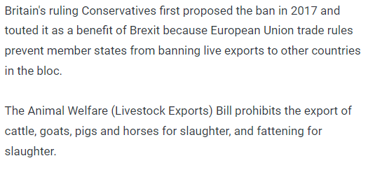 Another problem in a long line of problems for those wishing to rejoin the EU. With the passing of the Animal Welfare (kept animals) Bill, any attempt to rejoin the EU would mean that the UK would have to *lower* its animal welfare standards. You happy with that, FBPE nutjobs?