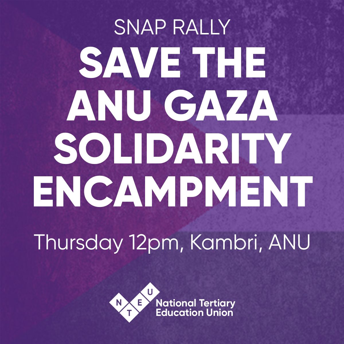 Today, @ourANU has directed students to collect belongings & vacate the ANU Gaza Solidarity Encampment effective Friday. @NTEUACT stands with students, and in support of academic freedom, freedom of speech, and peaceful protest. We'll be there to support at 12pm tomorrow. ✊