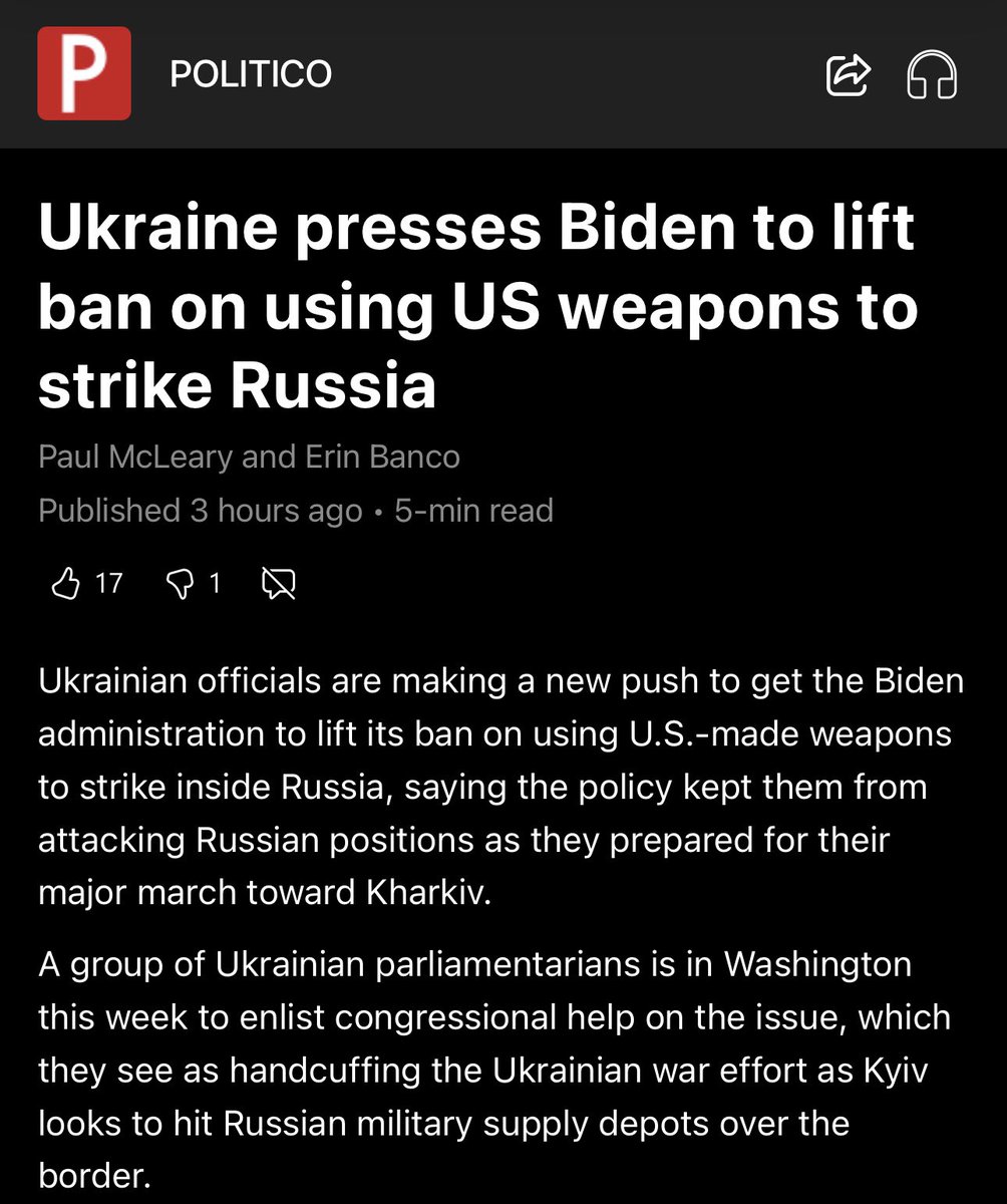 Ukrainian Officials Seek Biden's Approval for Offensive Strikes Inside Russia** - Ukrainian officials are lobbying the Biden administration to lift the ban on using U.S.-made weapons for strikes inside Russia, citing its hindrance to their defense strategy. - A group of…