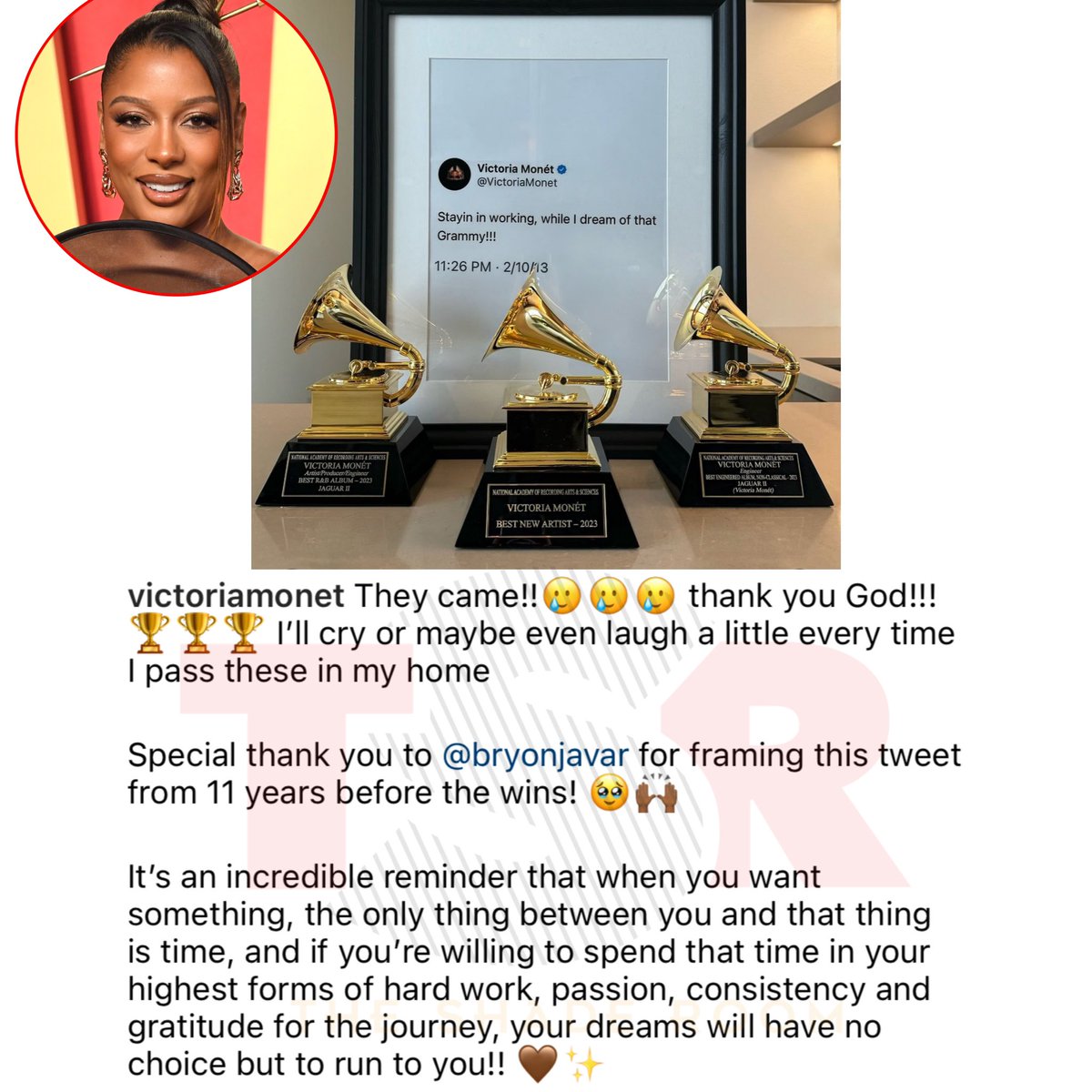 Victoria Monét shares that her Grammy awards have officially arrived 👏🏾 (📸: @gettyimages) ✍🏾: #TSRStaffJW