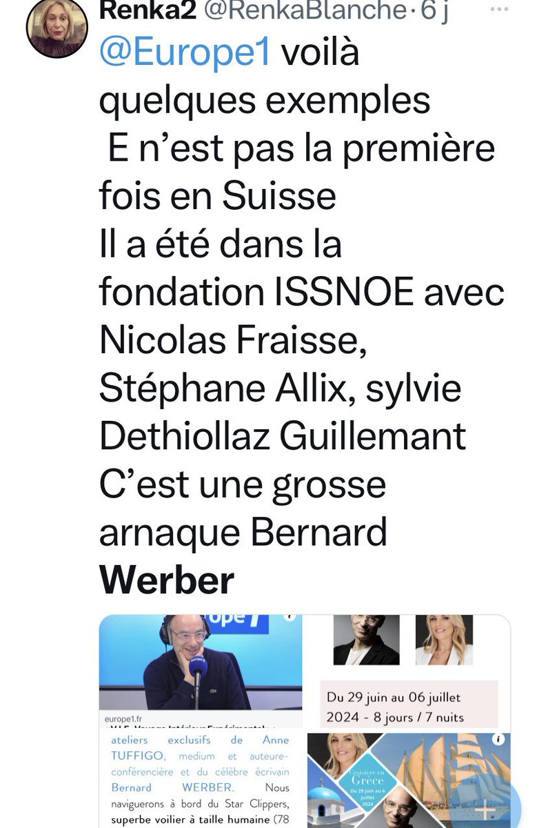 Alors bizarrement Bernard Werber a supprimé la vidéo de son tweet sur son interview sur @Europe1 de son spectacle où j’avais fais quelques remarques