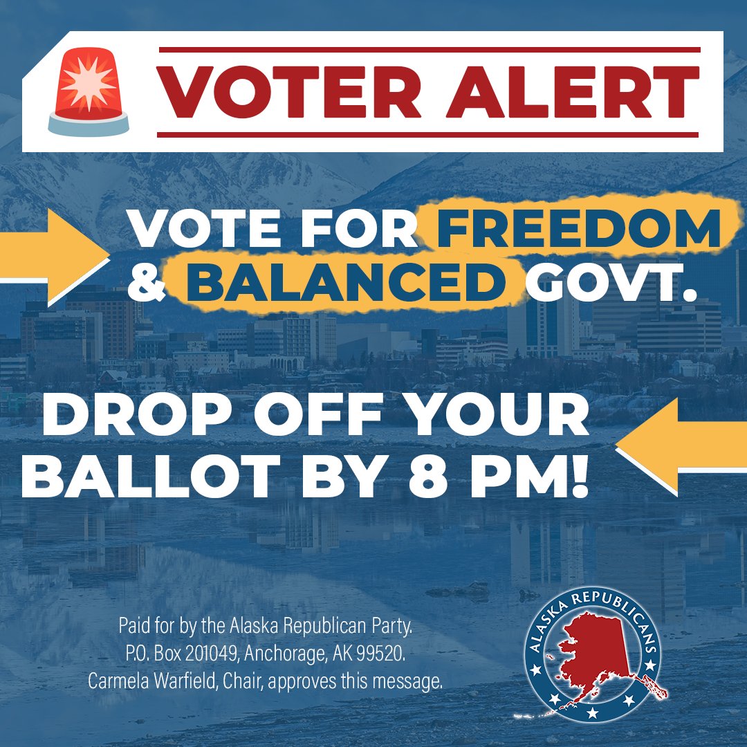 It's election day in Anchorage! If you haven't voted, PLEASE drop your ballot off before 8 PM to ensure the future of the city is secure. Find your drop box: muni.org/Departments/As…