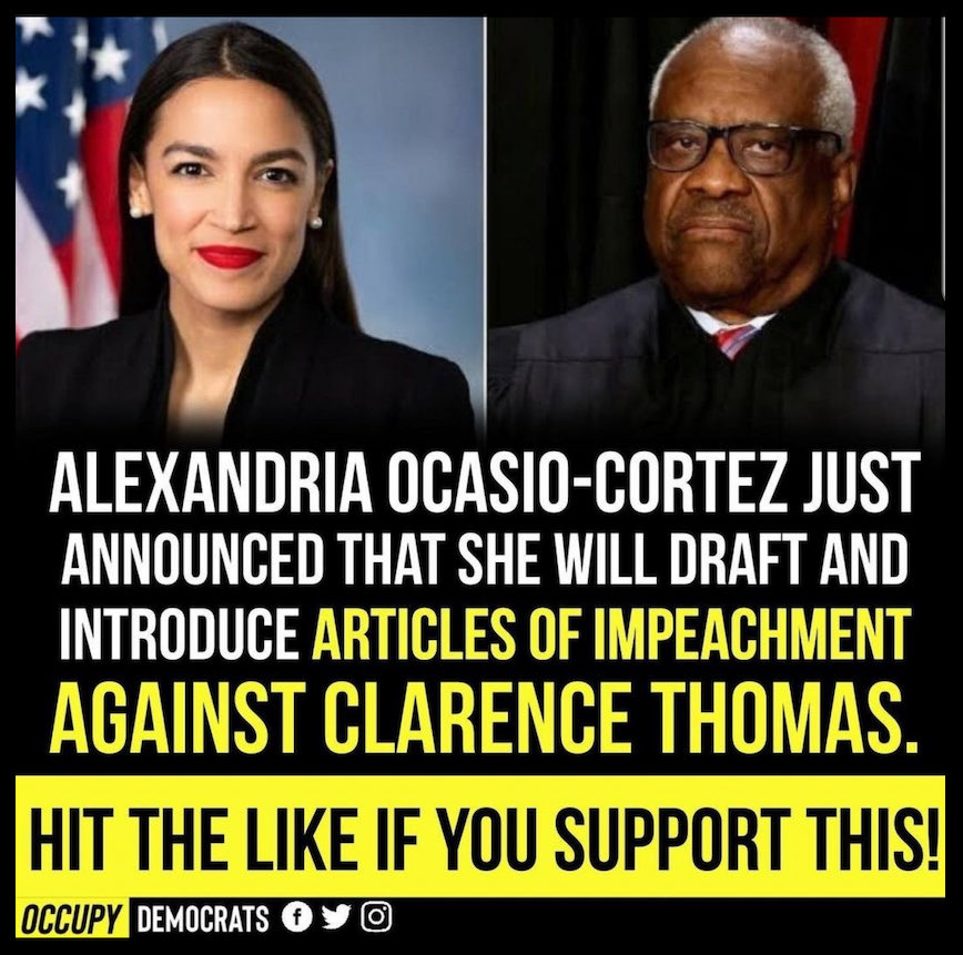 Do you support her efforts to remove Clarence Thomas from the SCOTUS?    

                                                   Yes or No?