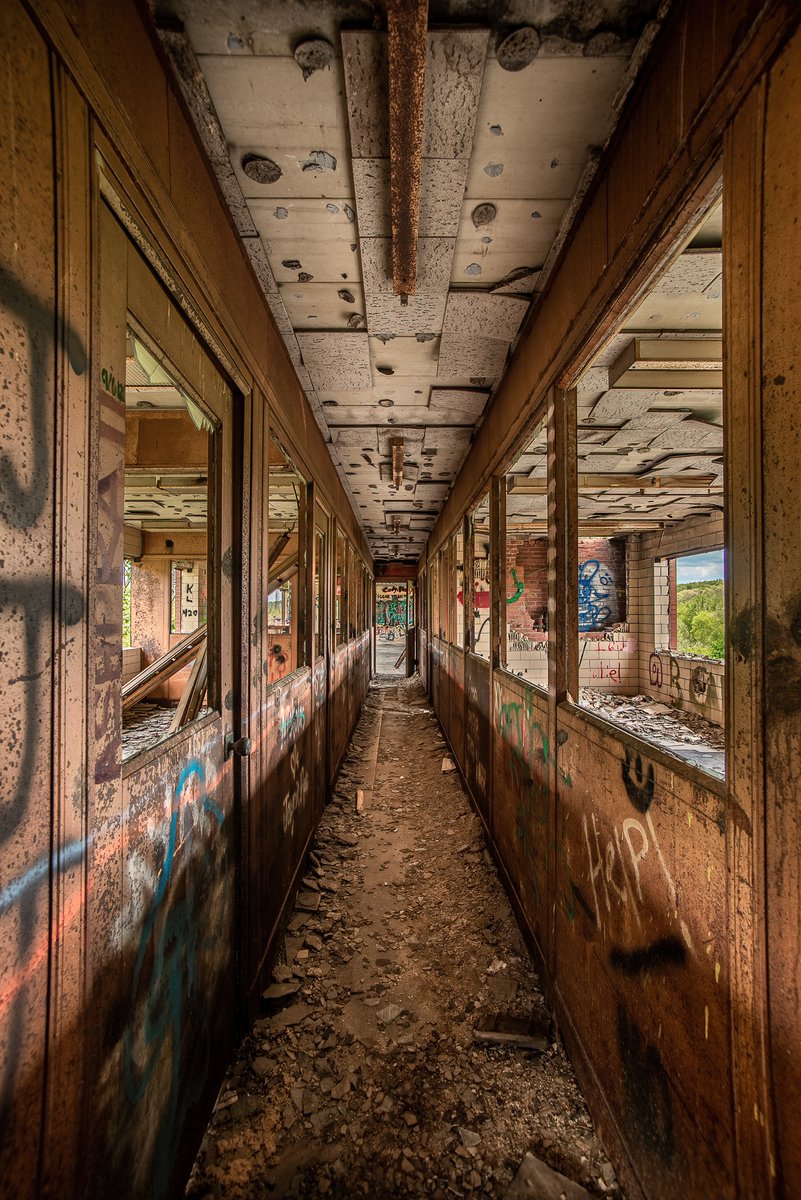 Inside an abandoned rail yard control tower near Youngstown, Ohio.