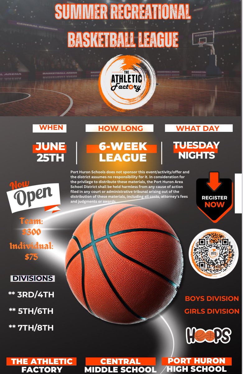 🏀 Summer rec league opportunity for boys and girls! 3rd - 8th grade on Tuesday nights. 

theathleticfactory.org/basketball-lea…

#TheAthleticFactory #BallersElite #SummerRec #RecreactionalBasketball #PortHuron #StClairCounty #SanilacCounty #YouthBasketball