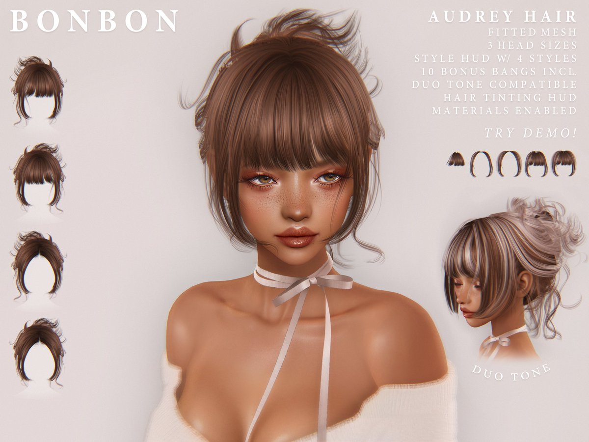 NEW! Bonbon - Audrey Hair for Kustom9 (10% off!!!) ❣️

TP: maps.secondlife.com/secondlife/kus…

Cam Sim TP: maps.secondlife.com/secondlife/Kus… 

#SecondLife #BonbonSL #Kustom9