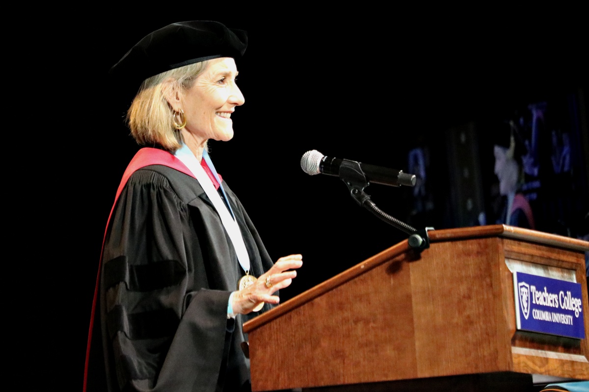 “Our success depends on our ability to learn – together...And learning together depends on our being willing to speak truth – not just to power – but to each other,” @harvardhbs leadership expert & TC Distinguished Service Medalist @amycedmondson tells MST & O&L grads. #TCHappy