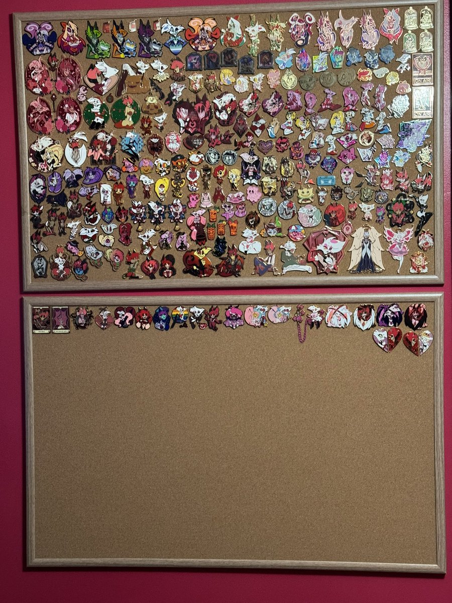 Just updated my pin board with some new pins I just got. There’s only like 1 pin I didn’t put up bc I’m waiting for the matching pin. It’s so pretty 😍 
#hazbinhotel #fanmerch #officialmerch