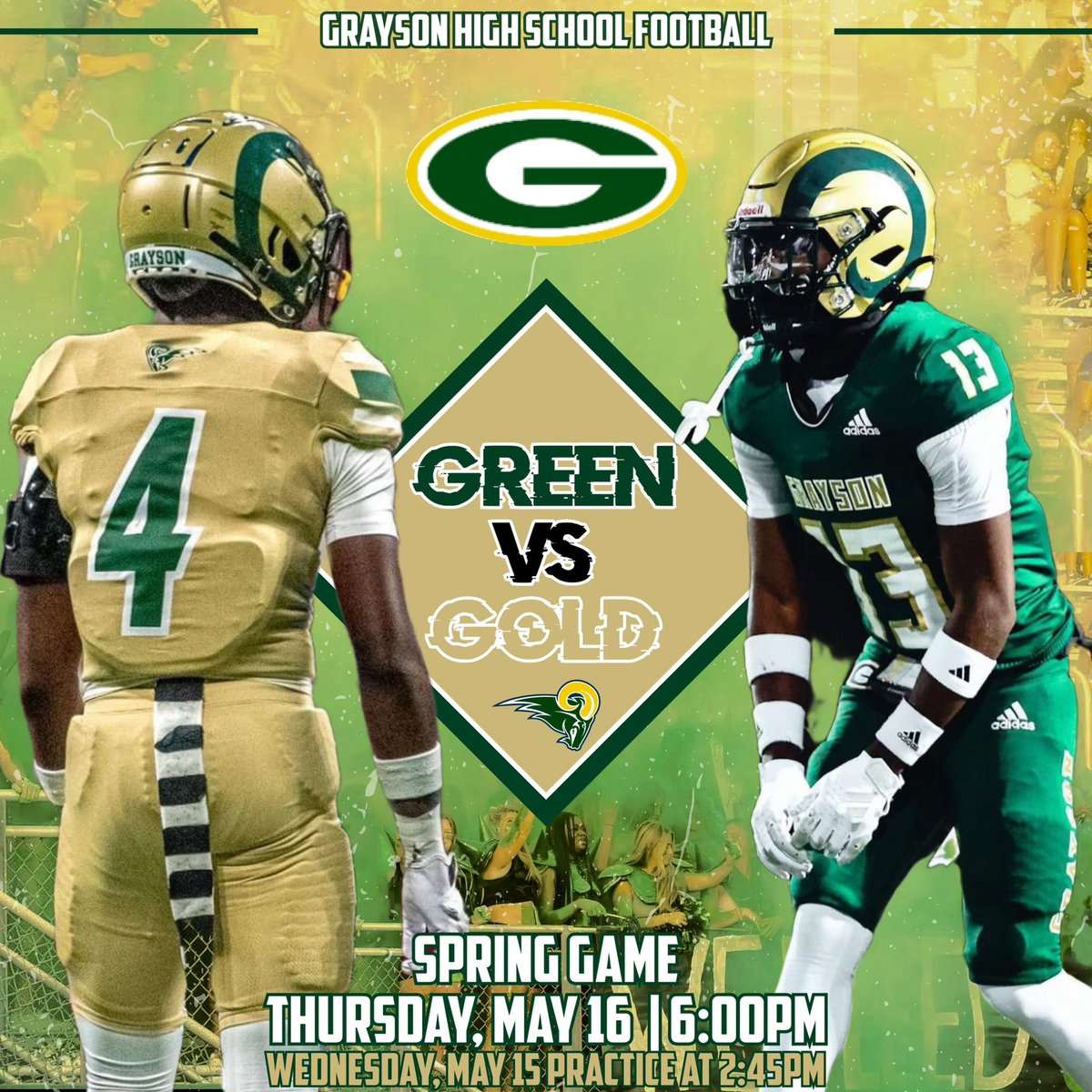 🚨SPRING GAME May 16 @ 6 p.m.🚨 Due to our baseball team playing for the state championship on Friday we have moved our spring game to Thursday May 16 at 6 p.m. 🔰#4theG🔰