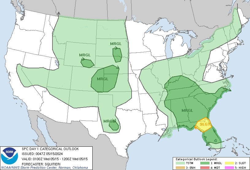 7:49pm CDT #SPC Day1 Outlook Slight Risk: across parts of northern Florida spc.noaa.gov/products/outlo…