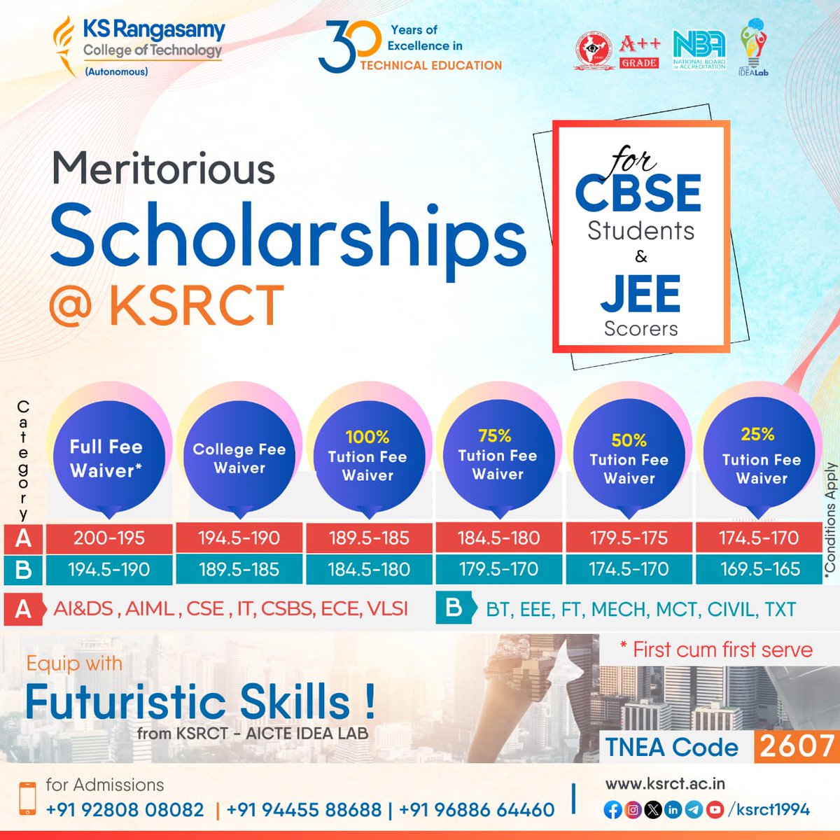 #Scholarship #CBSE #JEE 
#KSRCTians #MakingADifference #admission #admissions #education #collegeadmissions #admissionsopen #TNEACounselling #students #engineering #admissionopen #placement #enrollnow #learning #btech #college #TNEA #TNEA2607 #Scholarships #ksrct1994