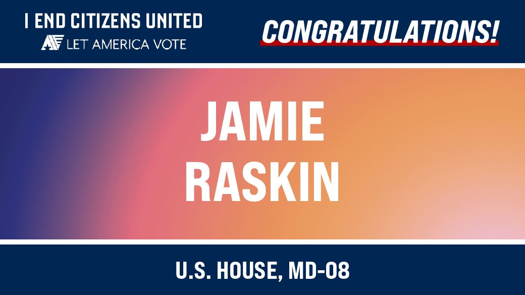 Congratulations, #ECUEndorsed Rep. @jamie_raskin, on securing the Democratic nomination for re-election to Maryland's 8th Congressional District! #MD08