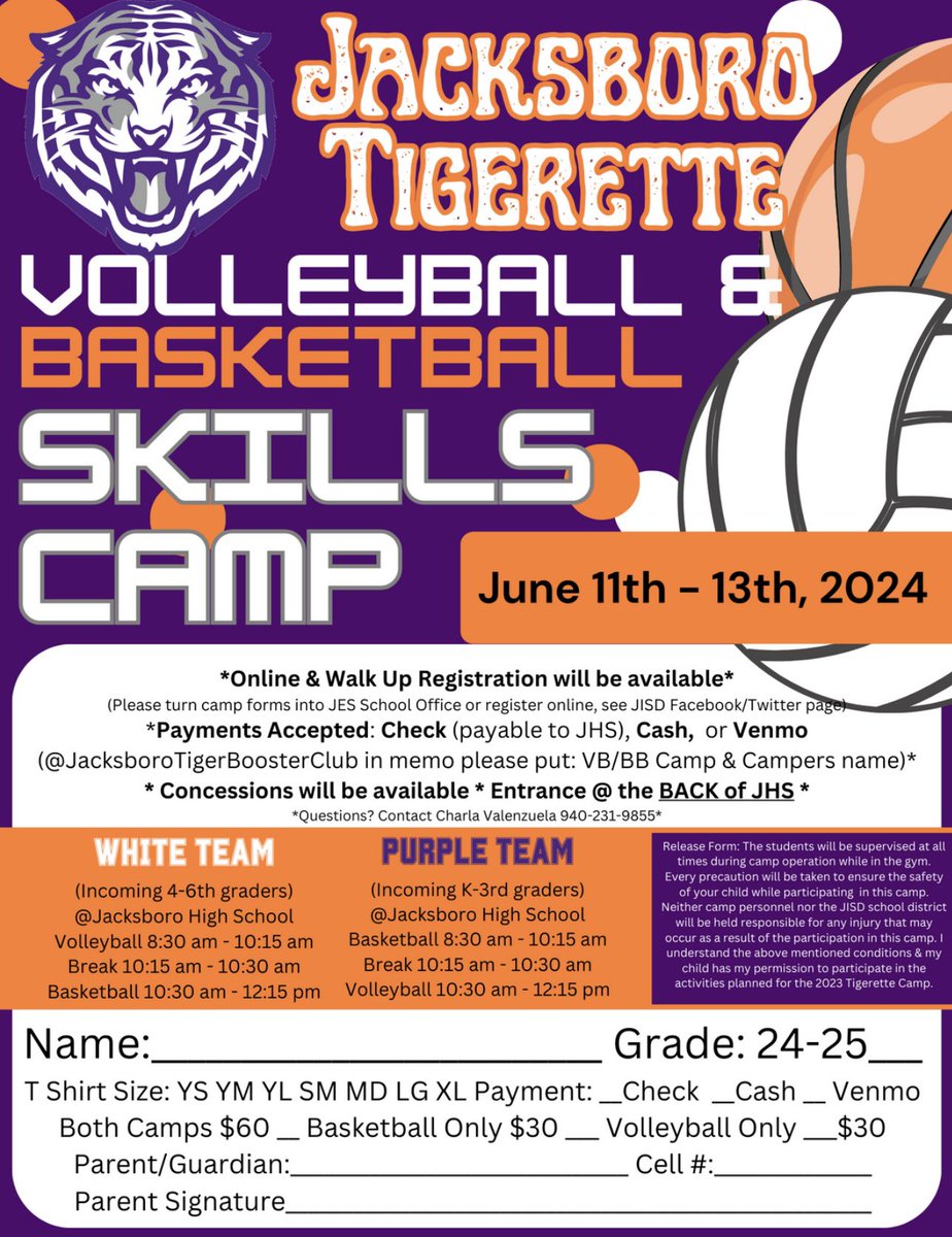 Tigerette Camps coming up! 
June 11-13

Online registration form:
forms.gle/2j5AE5WhSWzayw…